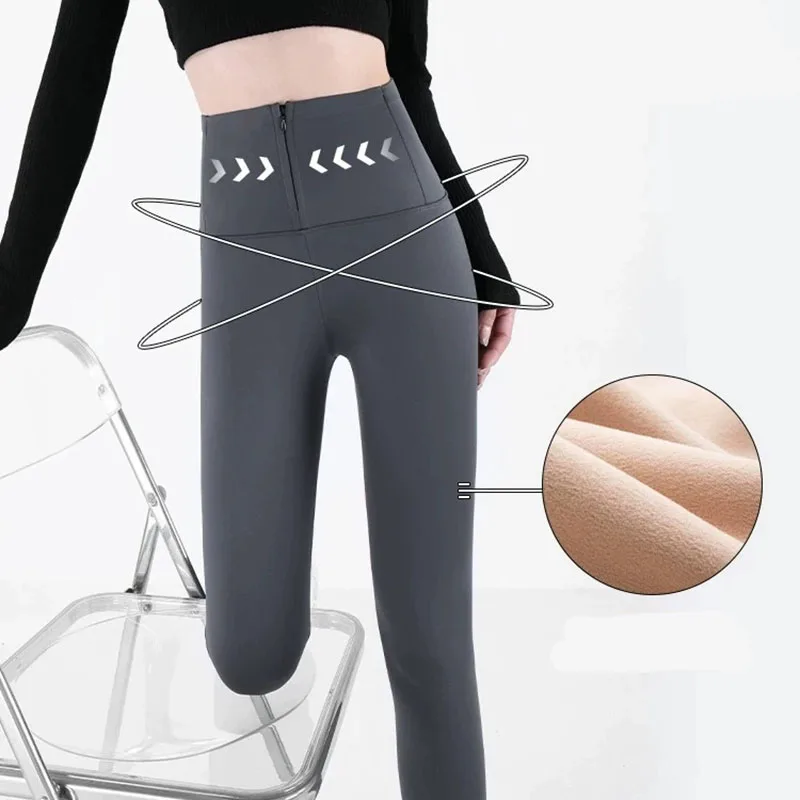 Women High Waist Zip Buckle Shark Leggings New Winter Fleece Lined Thicken Warm Leggings Slim Tummy Control Butt Lift Yoga Pants