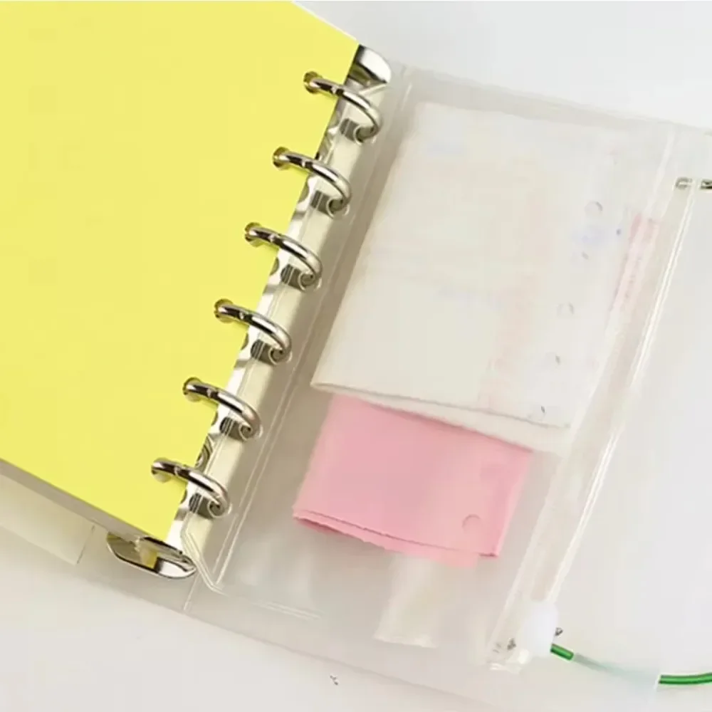 10 Peças de Bolsos com Zíper para Fichário A5 A6 A7, para Cadernos de 6 Argolas, Divisórias de Página, Bolsas de Arquivo de Documentos em PVC Impermeável