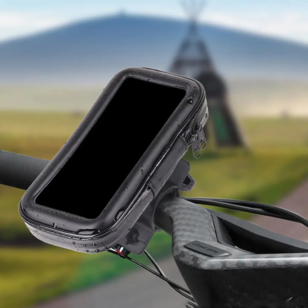 1Set Motorcycle Mobile Phone Waterproof Bag Black Shockproof Bike Handlebar Mount Adjustable Phone Holder Non-Shaking