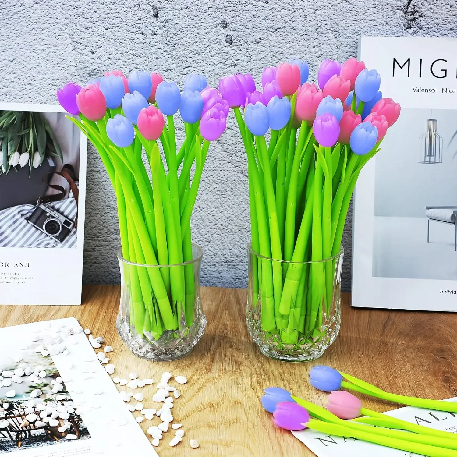 24Pcs Wholesale creative color-changing flower neutral pen cute plant modeling student learning stationery office supplies