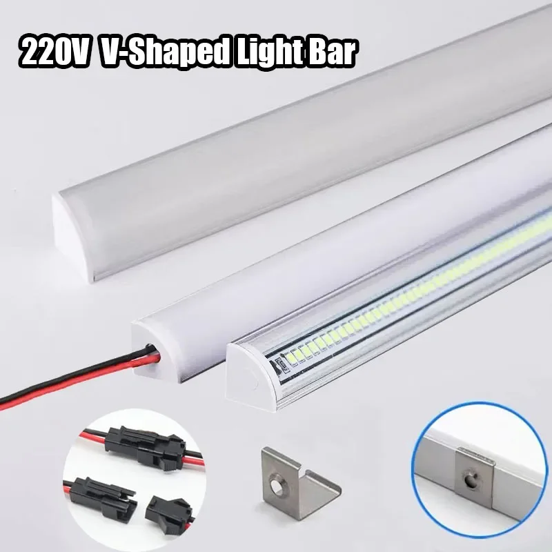 50Cm Led Strip Lamp Milky/clear Cover V Shape Aluminium Profile Led Bar Tube Light for Kitchen Cupboard Bookcase Lighting 220V