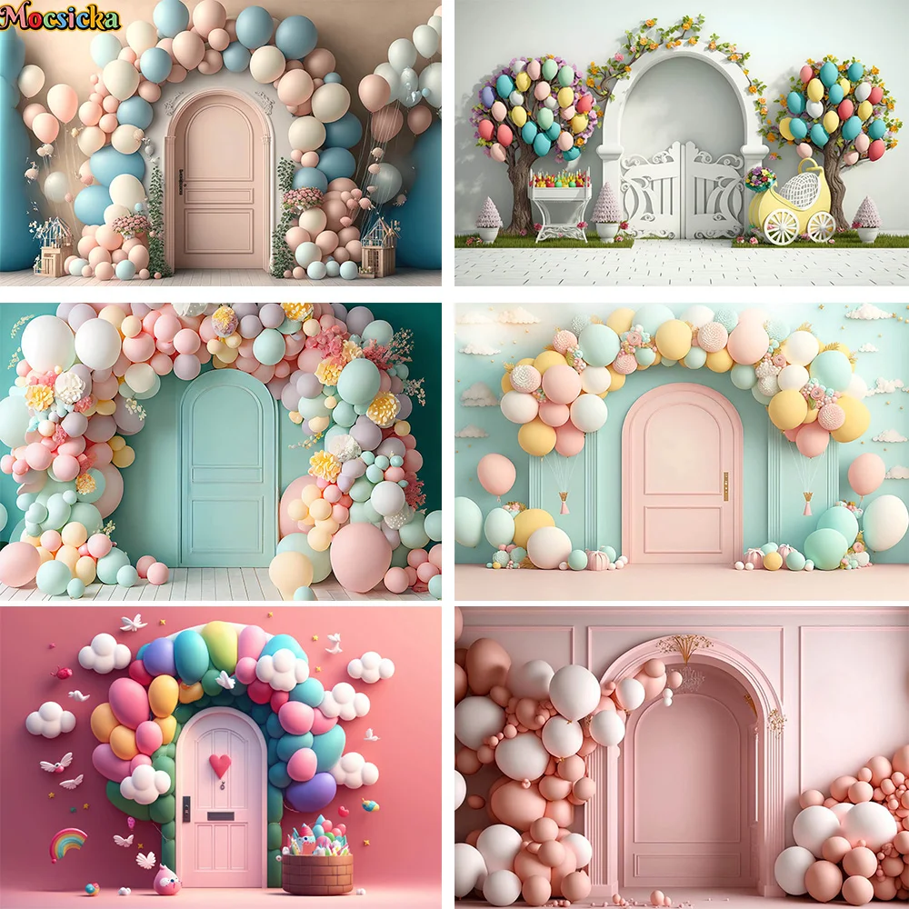 

Photography Studio Backdrop Prop Retro Cartoon Door Balloon Decor Wedding Birthday Background Newborn Kids Portrait Photobooth