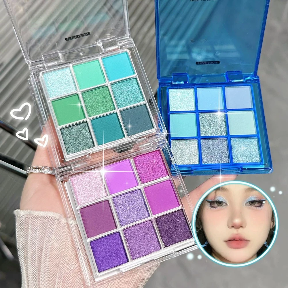 9 Colors Blue Eyeshadow Palette Matte Pearlescent Waterproof Eyes Pigments Powder Smoke Purple Green Eye Shadow Palette Makeup