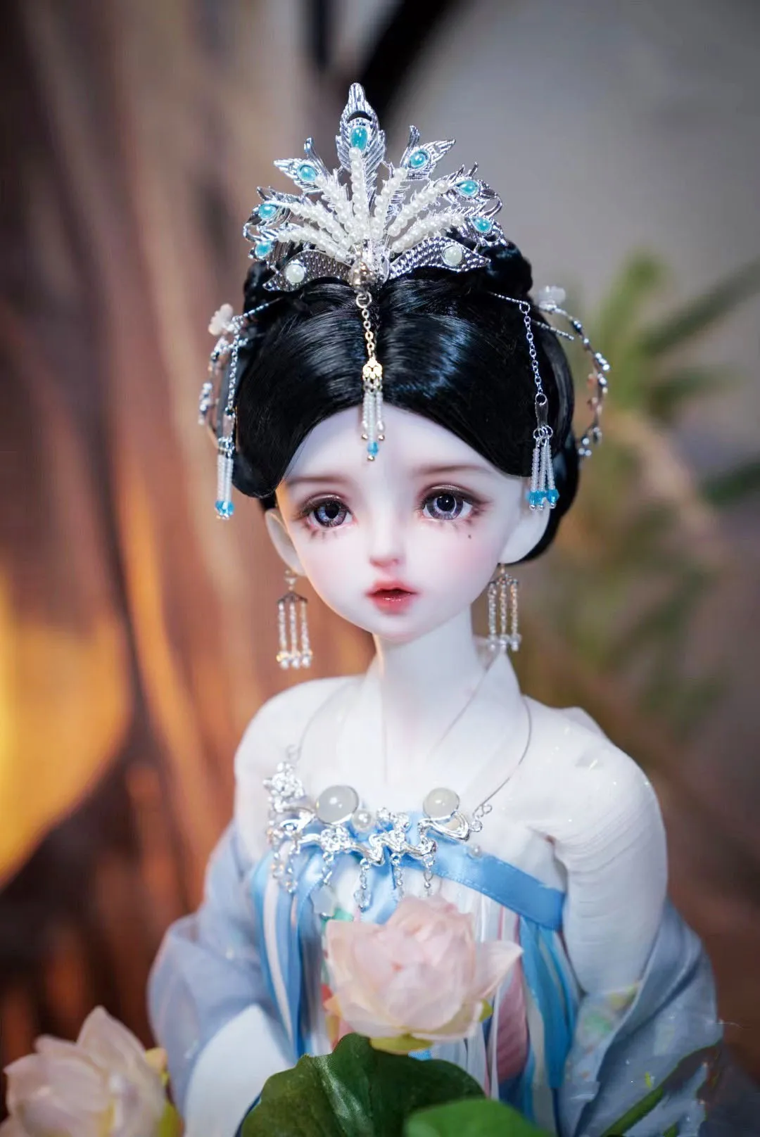 Tiara 1/4 1/6 BJD Doll Accessories, 1/3 SD Headdress  Silver Phoenix Crown