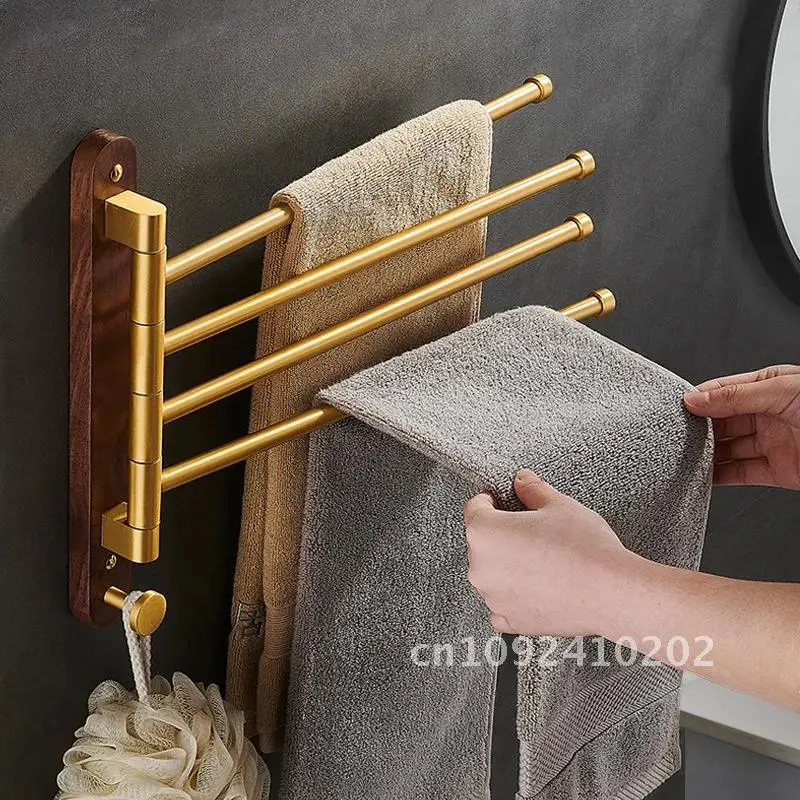 Bar, Bathroom Towel Rack, Rotating Multi-pole Kitchen Aluminum Walnut Towel Space Holder Towel
