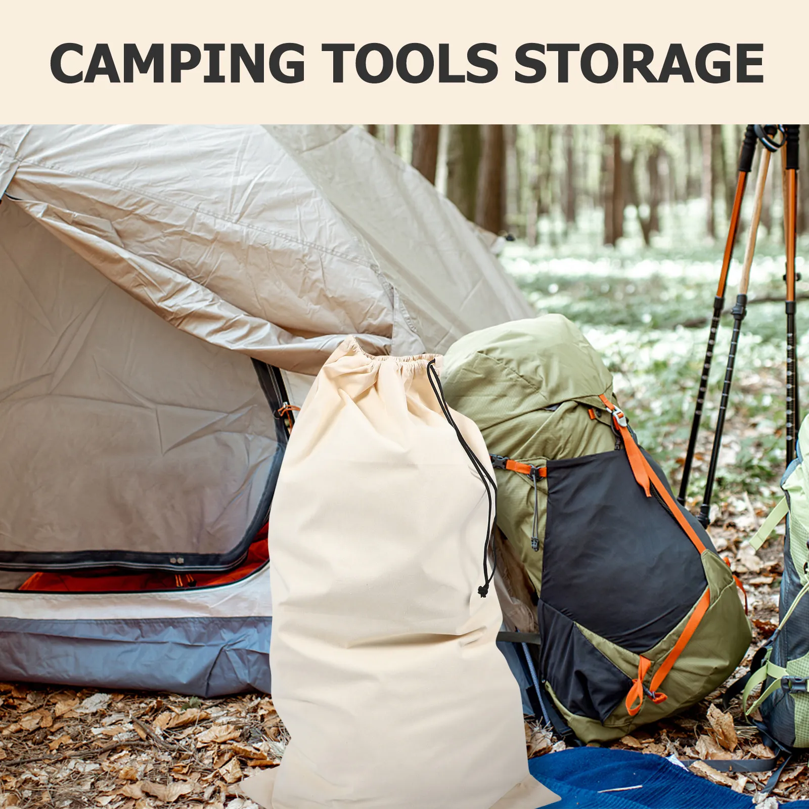 

Large Capacity Canvas Drawstring Bag for Camping Travel Storage Organizer Portable Laundry Sundries Pouch Outdoor Hunting