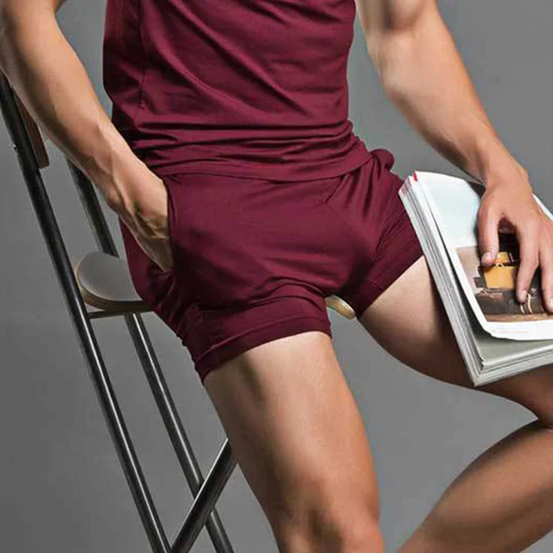 Pop New Men Cotton Sleep Bottoms Versatile Lounge Loose Comfortable Low Waist Home Pajama Shorts Elastic Waist Breathable Shorts