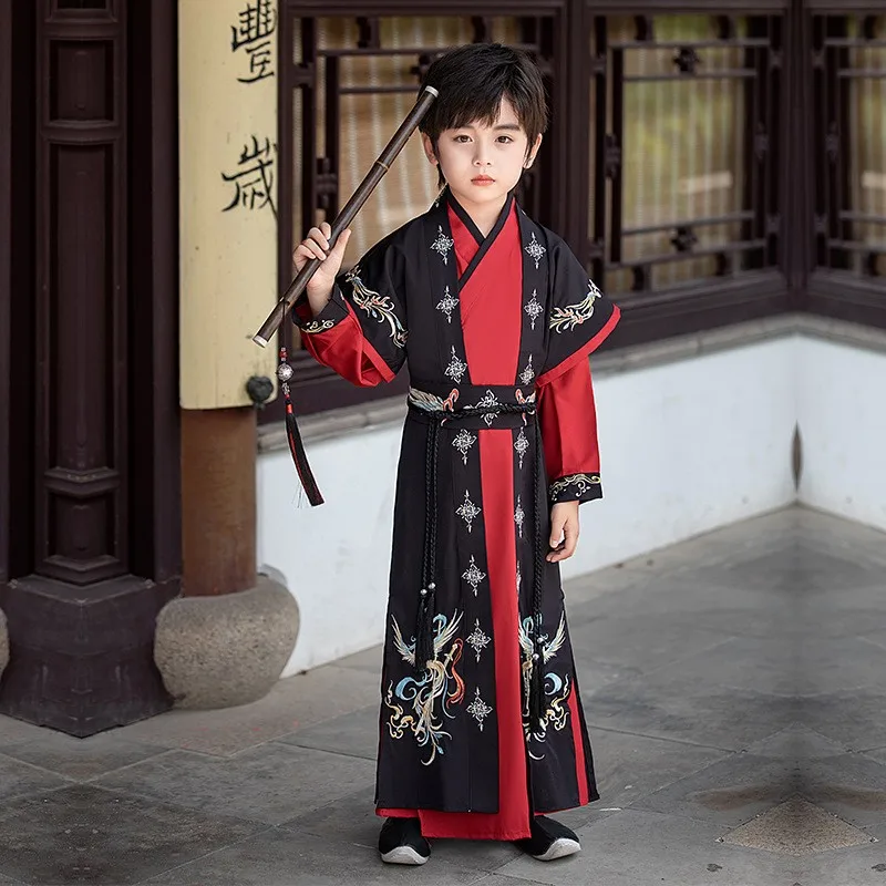 Traditional Chinese Style Hanfu Children Boy Martial Samurai Knight Party Cosplay Costume Kids Tang Suit Performance Outfits