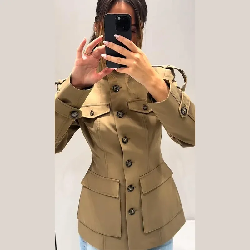 Autumn European and American Ins Style Fashionable Women's Casual Elegant Strap Embellished Pocket Jacket