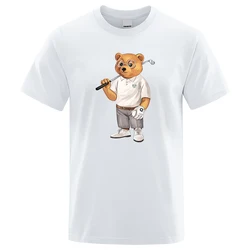 Gentleman Ted Bear Playing Golf Men T Shirts Summer Cotton Sweat T-Shirts Breathable Loose Clothes Hip Hop Street Short Sleeve