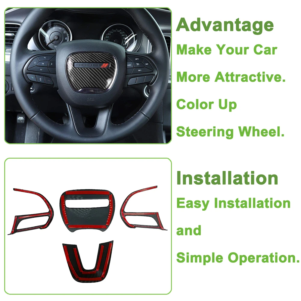 Car Steering Wheel Central Button Decoration Cover Trim Kits for Dodge Challenger 2015+ Charger 2015-2023 Interior Accessories