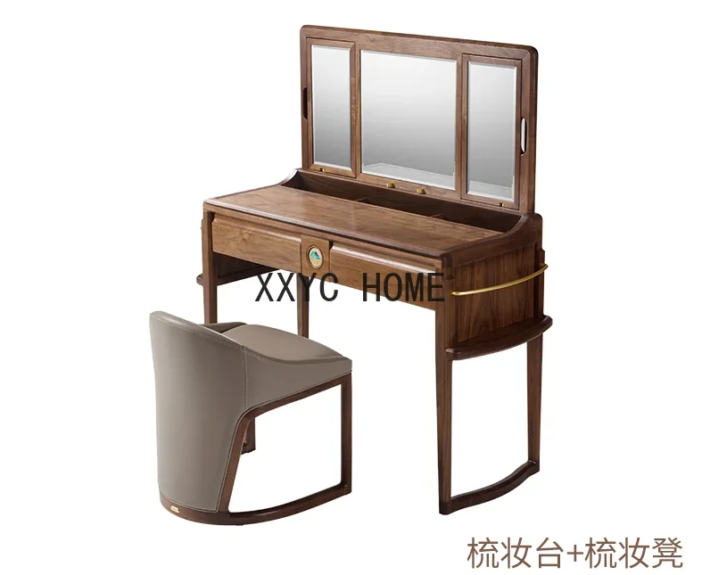 Комод из цельного дерева черного ореха, туалетный стул, туалетное зеркало, новый средний бревенчатый шкаф для хранения мебели, шкафная мебель