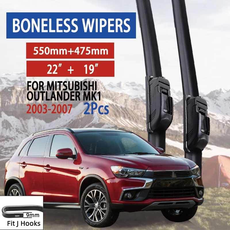 

For Mitsubishi Outlander MK1 2003-2007 Car Windshield Wiper U-type Soft Rubber Frameless Bracketless Car Wipers 22"+19"