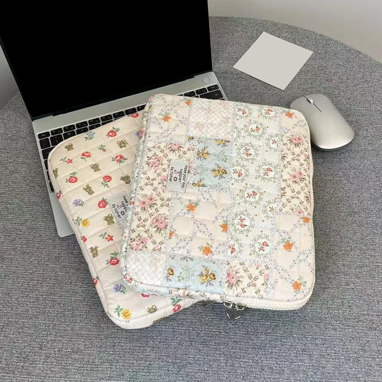 Cotton Floral Print Laptop Cases Sweet Floral Print Tablet Bags Minimalist Computer Bag Laptop iPad Sleeve Case