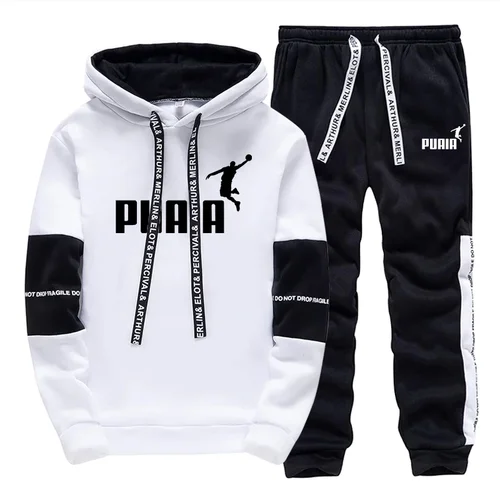 Imagen 2 del producto Gran oferta de chándal para hombre, sudaderas informales estampadas, ropa deportiva, pantalones con capucha de una sola pieza, deportes de gimnasio al aire libre, ropa para correr para hombre