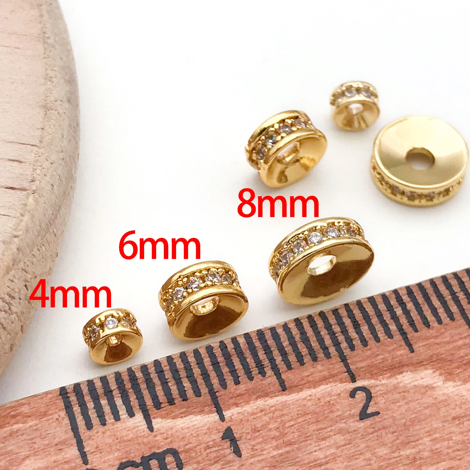 5pcs 18K Real Gold Plated Brass Zircon Rondelles Crystal Beads Round Loose Spacer Beads For DIY Jewelry Making Accessories image 2