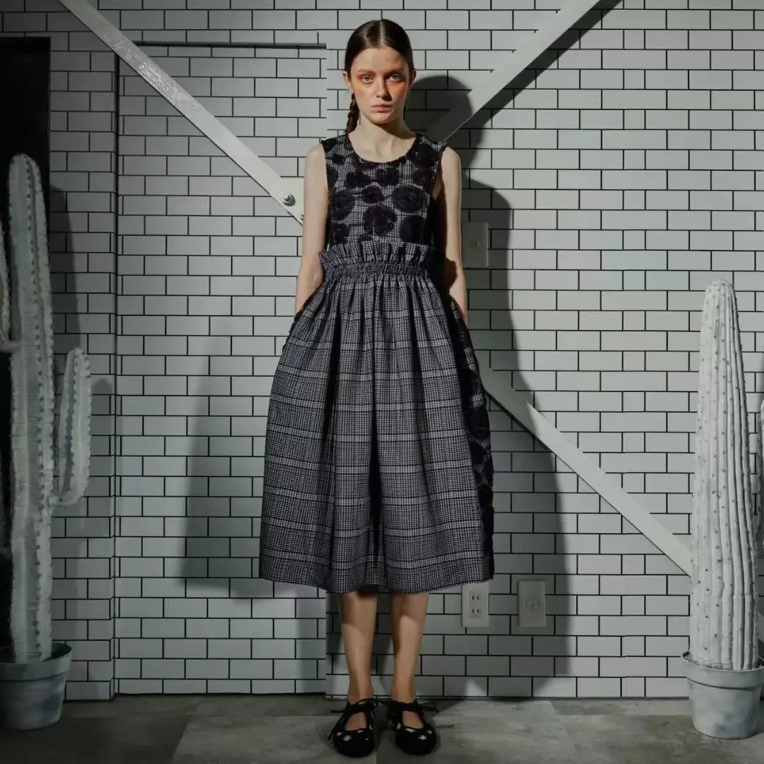 

Kiriko2025 Sli Faionable Plaid Dr Slimming A-Line Cotton Gown High Waist Vintage round Ne Svel Removeable