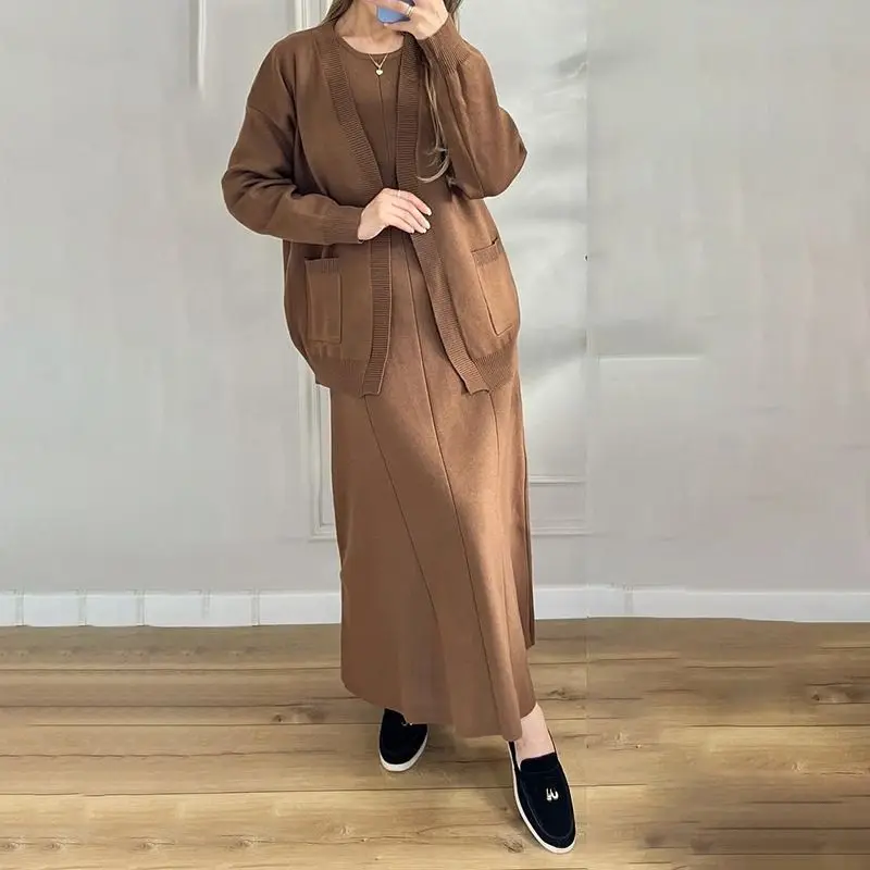 

Fashion Casual Sweater Coat Women Vintage Autumn Winter Dress Sweater Sets Women's Clothing