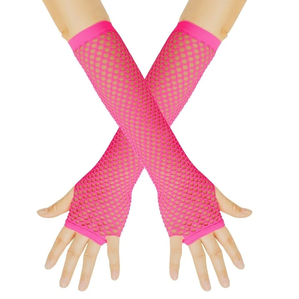 Fashion Solid Color Fishing Net Gloves Long Fingerless Mesh Gloves Arm Sleeves Lolita Long Gloves Lady