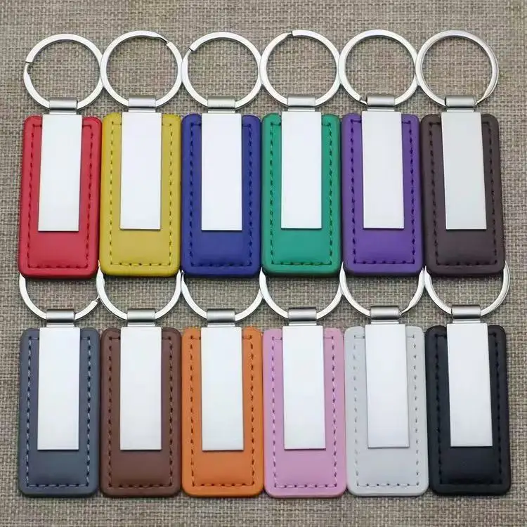 simple-leather-keychain-rectangular-stainless-steel-metal-men-keyring-car-gift-key-ring-exquisite-fashion-pendant-wholesale