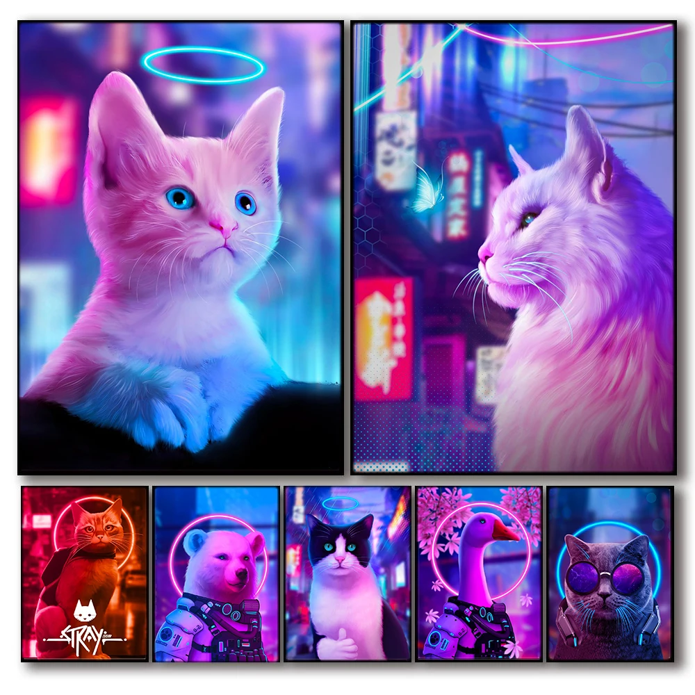 Cyberpunk Cats Duck Bear Fantasy Posters Wall Art Canvas Prints Modern Fashion Animals Paintings Living Room Home Decor Pictures