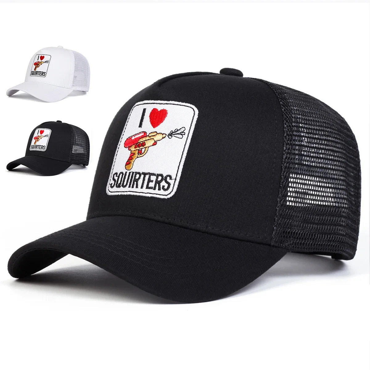 Unisex SQUIRTERS Baseball-Netzkappen mit Buchstabenstickerei, für Frühling und Herbst, für den Außenbereich, verstellbare Freizeithüte, Sonnenschutzhut, Sportkappe