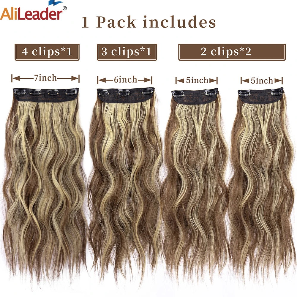 Clips sintéticos en extensiones de cabello largo y ondulado, Clips en piezas de cabello para mujeres, 20 pulgadas, 200G, 4 unids/lote por paquete,