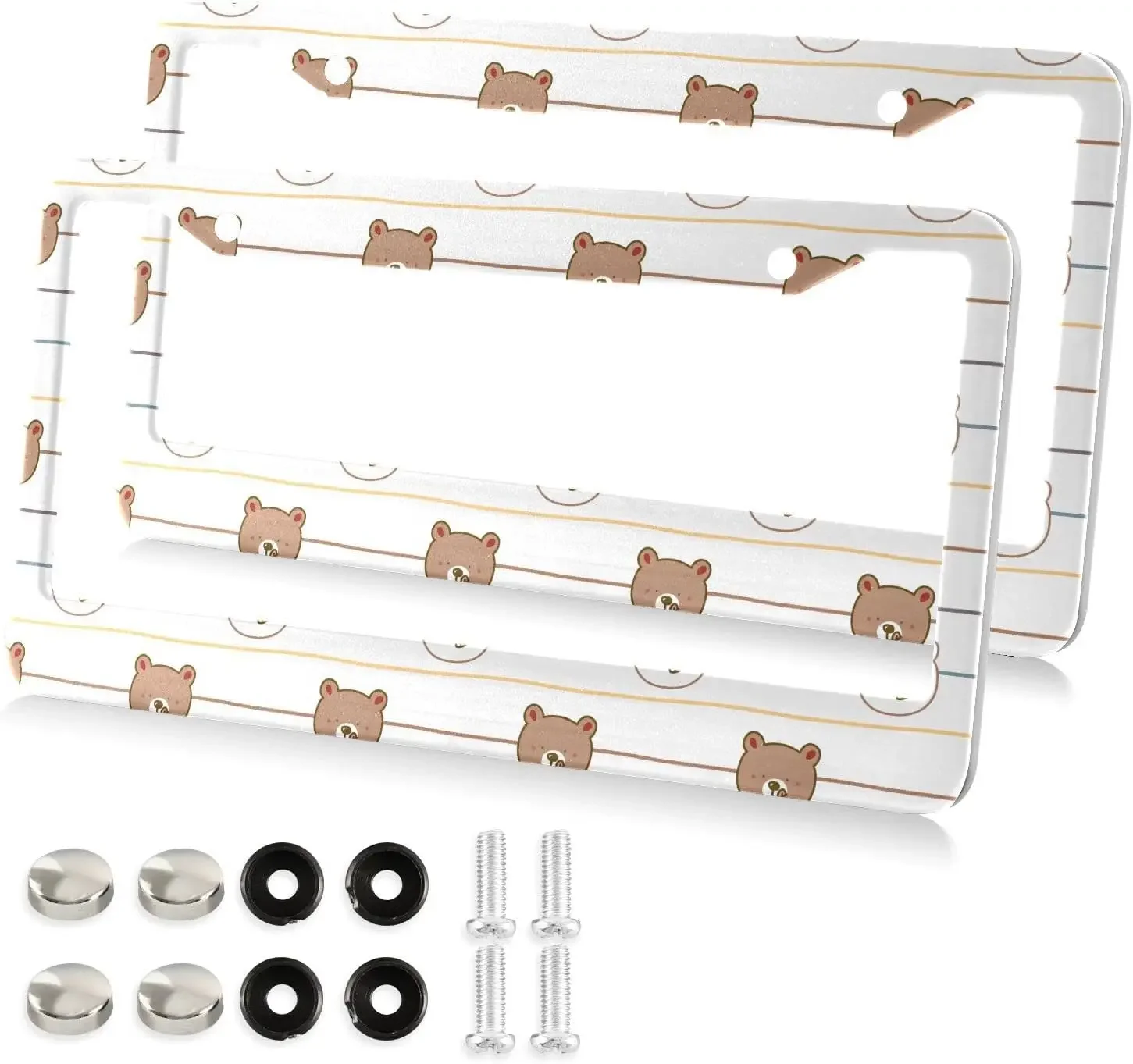 

Cartoon Bear Pattern License Plate Frame 2 Pack License Plate Holder with 2 Holes Car Tag Frame for Women Men US Vehicles