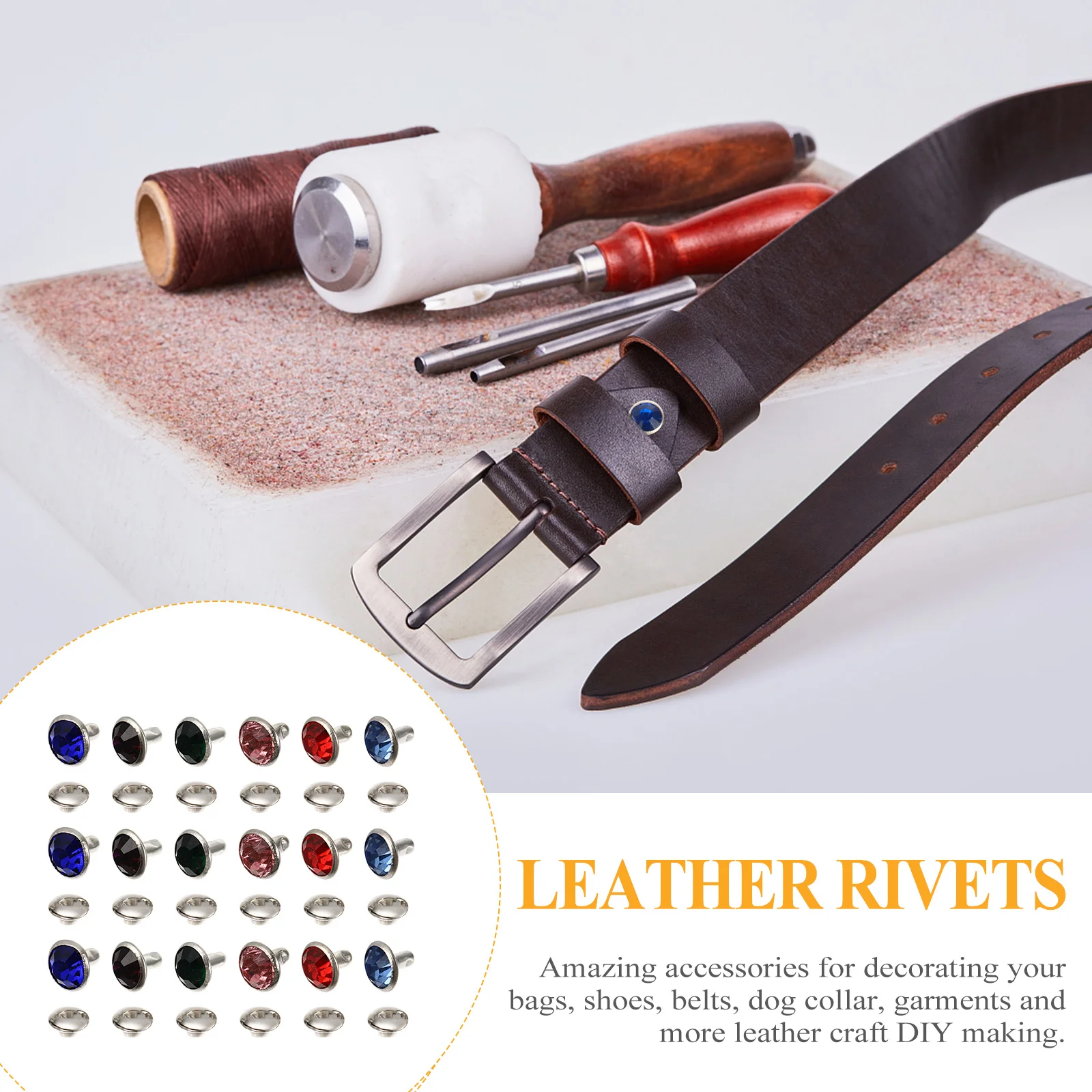 

120pcs 8Mm Rhinestone Rivets Crystal Studs For Diy Bag Shoe Belt Dog Collar Craft Decor Fast Installation