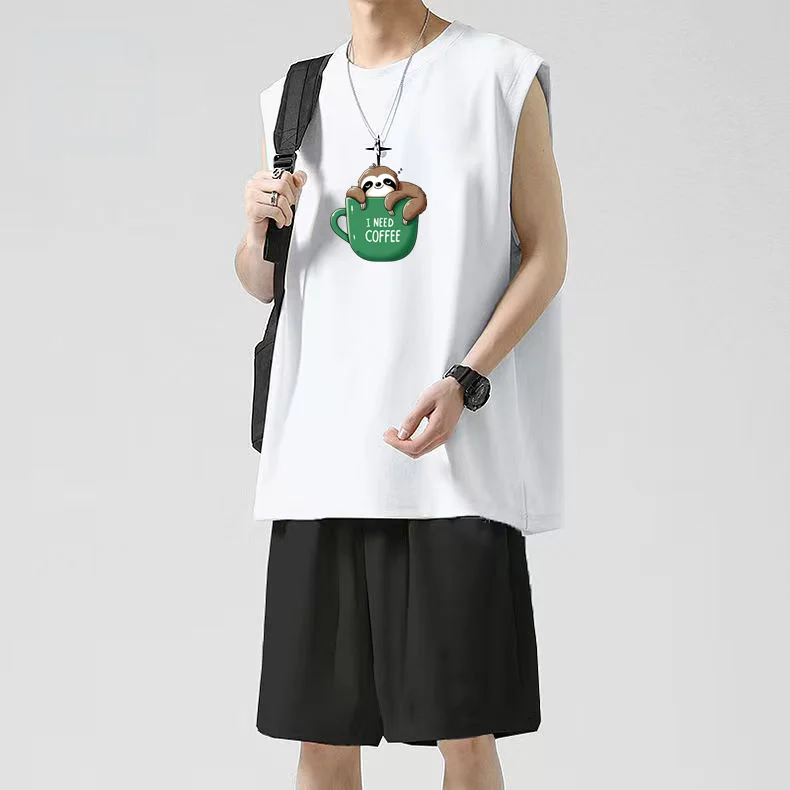 

Лето 2022, мужской комплект из двух предметов, жилет + шорты, мужская повседневная универсальная футболка без рукавов, модный + повседневный спортивный комплект