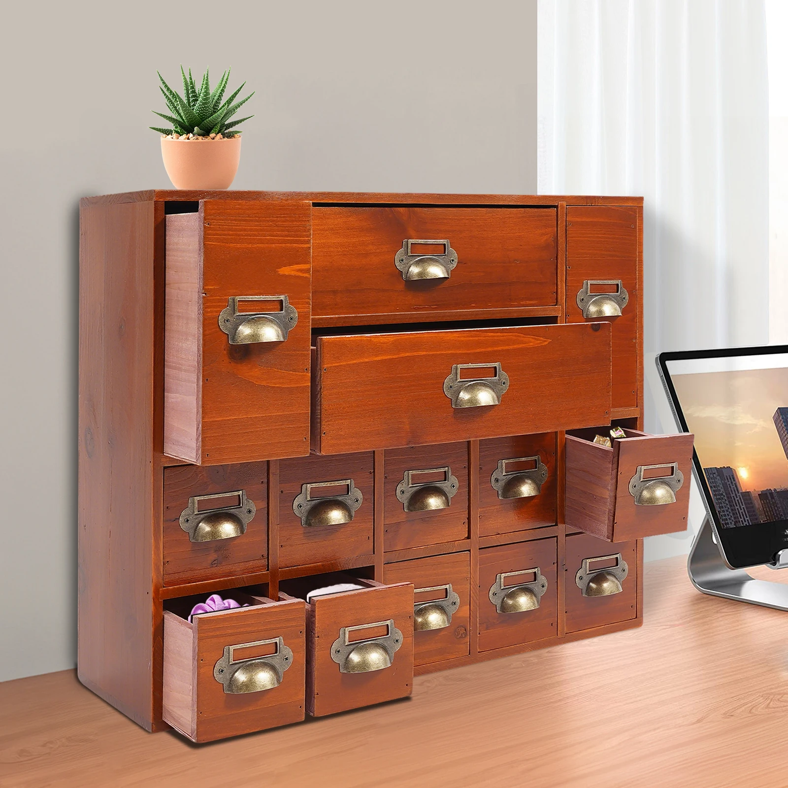 

Storage Cabinet with 14 Drawers Vintage Style Tabletop Drawer Organizer Wooden Drawers Storage Cabinet for Small Crafts