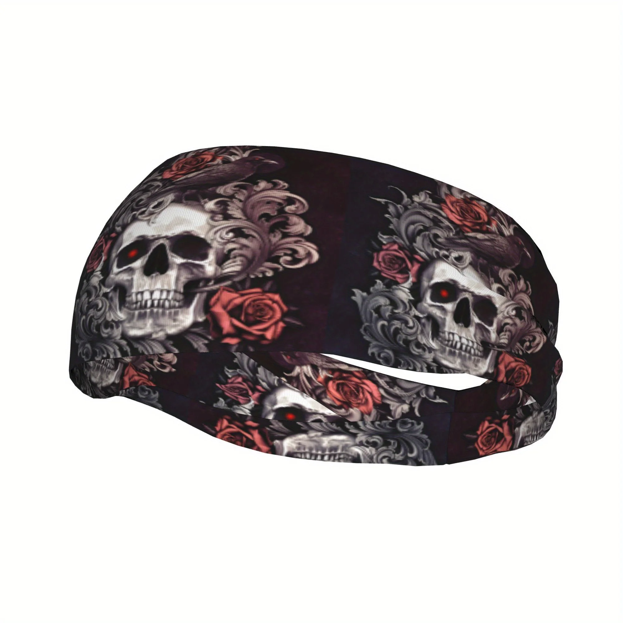 

Gothic Skull Rose Print Sports Headband Sweat-Wicking Stretchy Breathable Polyester Ideal for Yoga Gym Running Outdoor