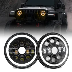 Firedrake R1 7 Inch LED Round Headlamp Gear Angel Eye Wrangler Jeep Off-road Headlight H4 200W 6000K 3500K 130000LM 24V Car Lamp