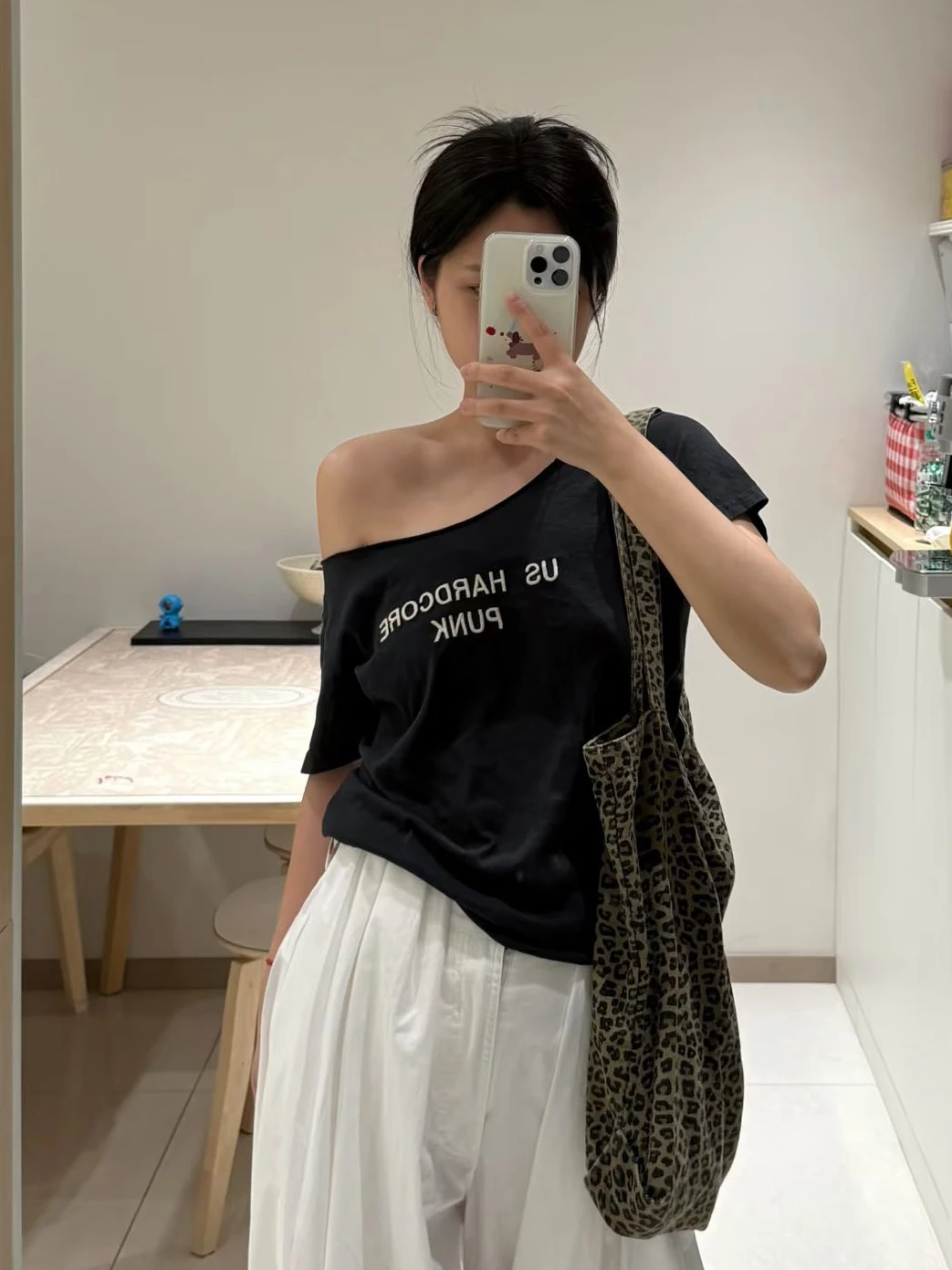 Brief Stickerei Dünnes T-shirt Frau Sommer Slash Neck Raw Saum Kurzarm T-shirts Vintage Streetwear Baumwolle T-shirt Y2k Tops – Detail 10