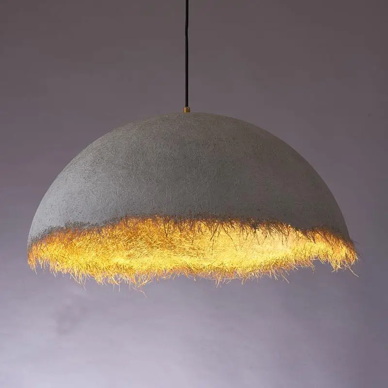 Half Moon Shape Chandelier, Single Pendant Lamp with Fiber Shade, Nordic Warm Lighting for Bedroom Living Room