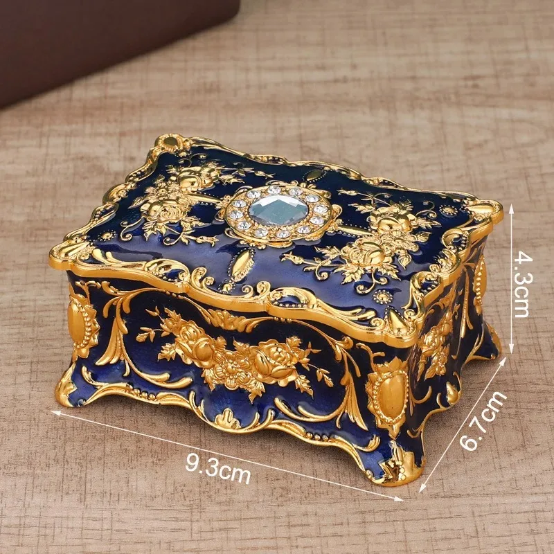 Caja de joyería europea, color esmaltado de metal, anillo creativo, collar, pendientes, caja de almacenamiento