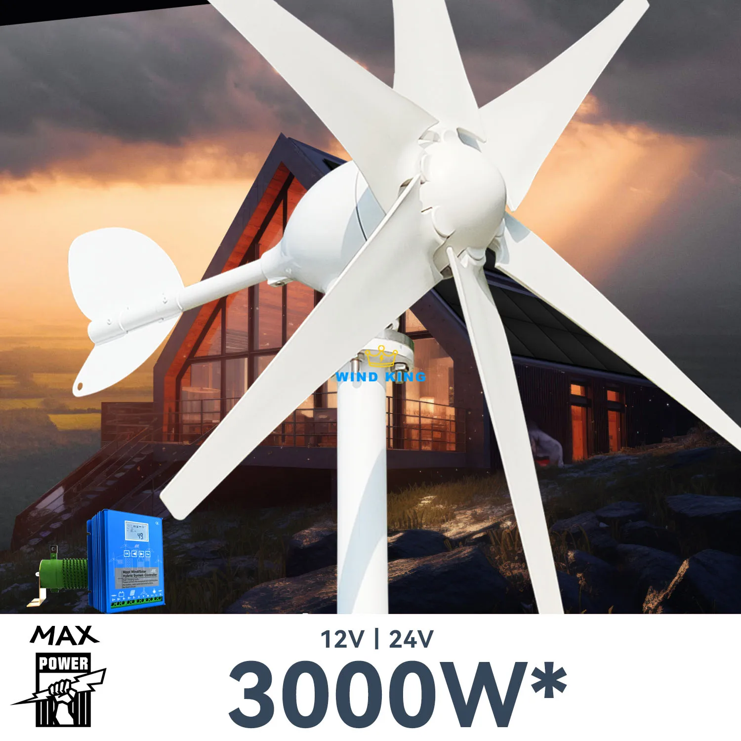 

Wind Turbine 3000W Horizontal Generator 12V 24V 48V Powerful Dynamo Free Energy With MPPT Off Grid System Homeuse Windmill