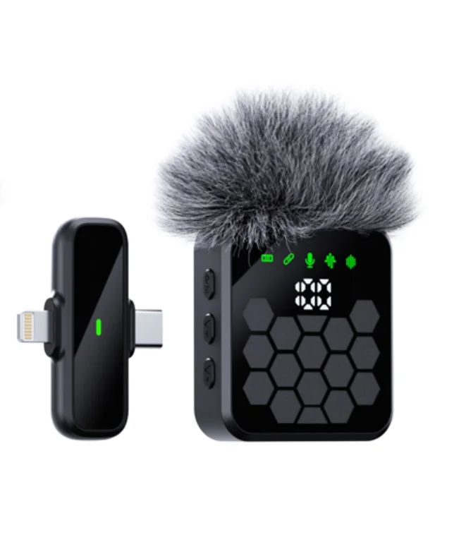 QY66 Wireless Lavalier Microphone Connector 2 In1 Hands Free Reporting Wireless Lapel Mic for Mobile Phone Street Interview Volg