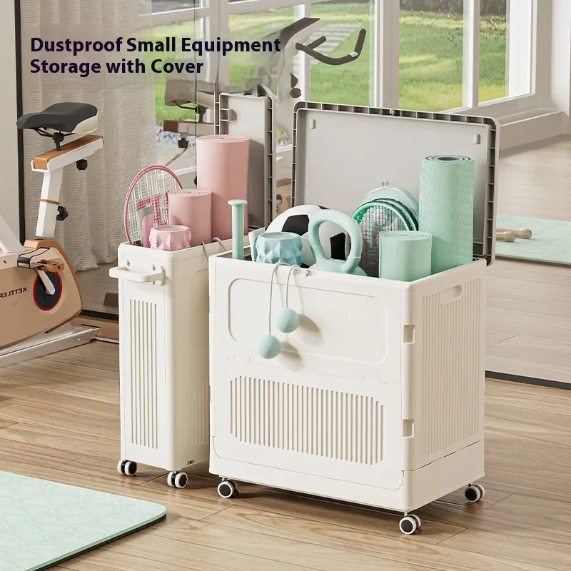 Single-layer plastic cart Multifunctional living room yoga mat and fitness equipment storage box with clamshell basket