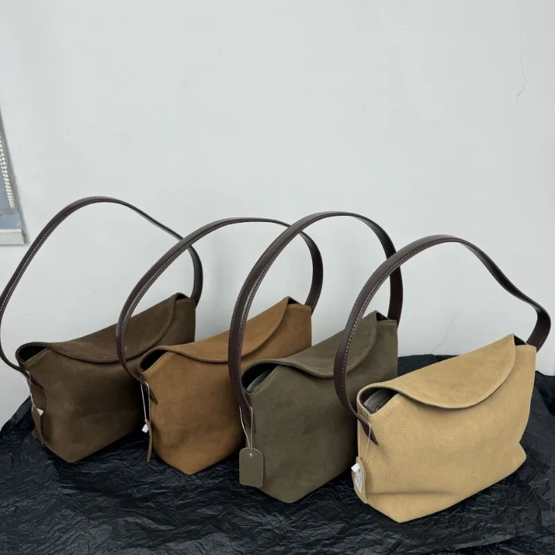 Korean Ins Vintage Handbags Female 2024 Autumn Winter New Suede Underarm Shoulder Bags Niche All-match Armpit Bag Lady Bolsos