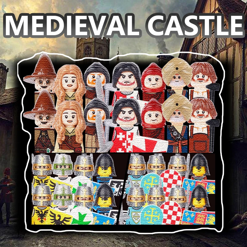 Medieval Castle Knight Building Blocks Military Warrior Blacksmith Black Eagle Red Lion Witch Farmer Sword Boy Girl Bricks Toys