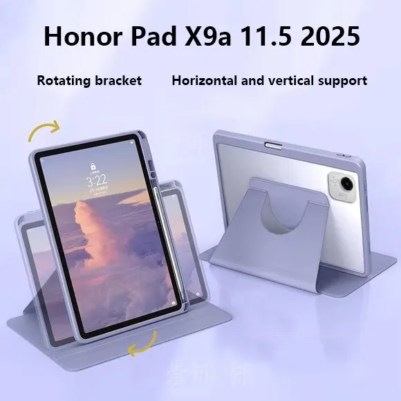 

360 ° Rotation Acrylic Hard Case For Honor Pad X9a 11.5 inch 2025 X8A 11Inch X9 11 11.5 MatePad SE 11 2024 With Pen Slot