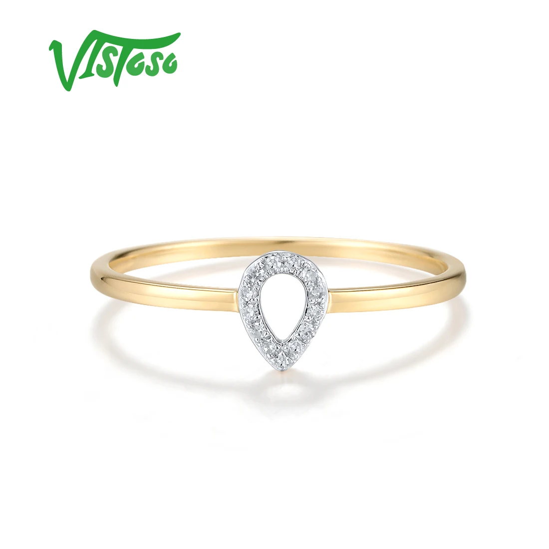 VISTOSO Real 14K 585 Yellow Gold Simple Ring For Women Sparkling Diamond Dainty Wedding Engagement Chic Fine Jewelry