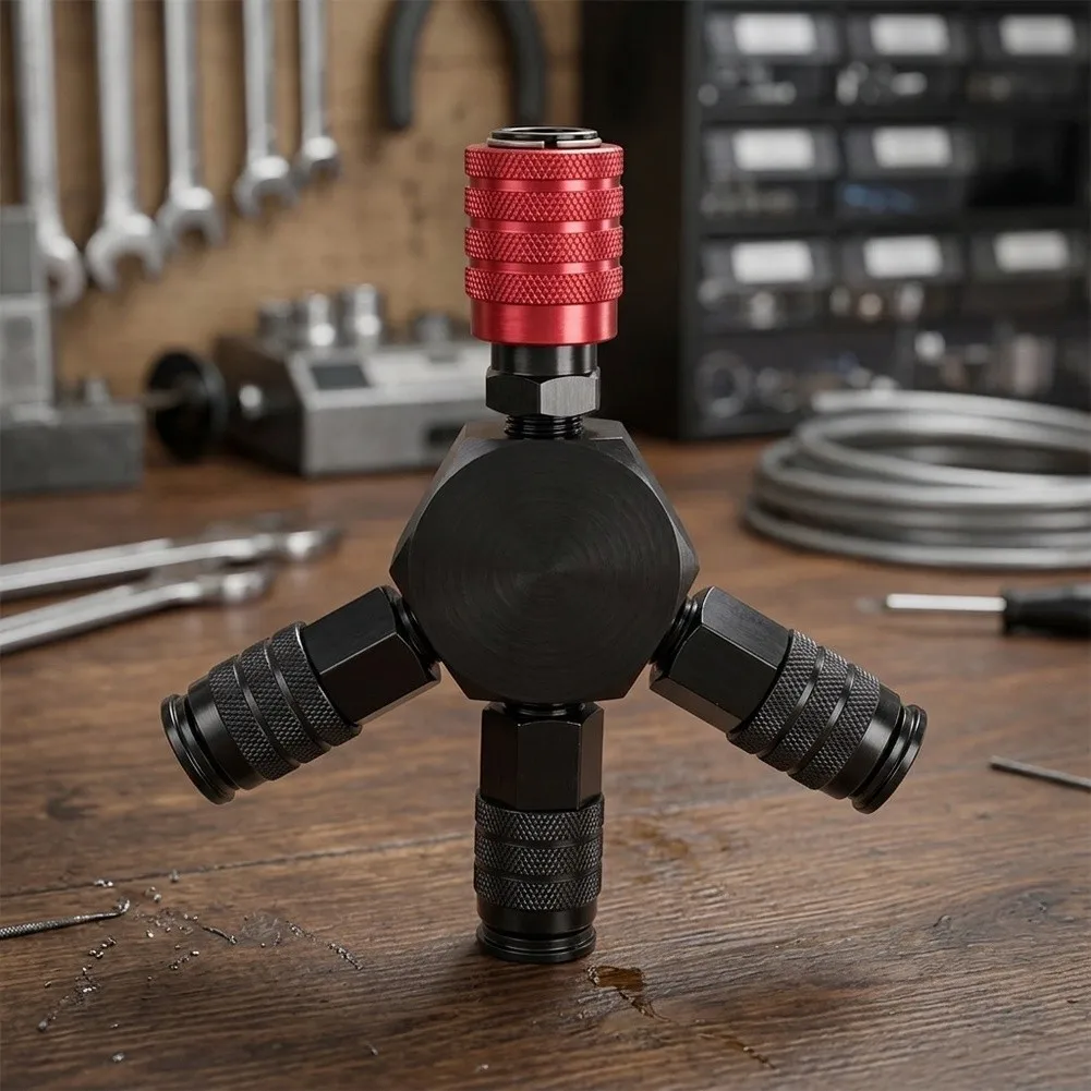 Aluminum 3-Way for Quick Connect Coupler with Integrated Safety for lock to Stop Air Flow During Tool Disconnection