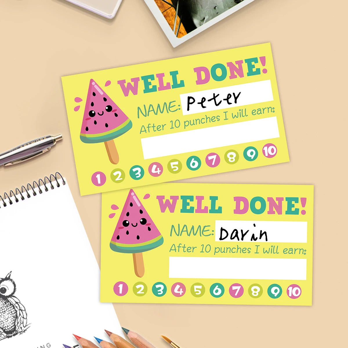 50pcs/set Punch Cards Incentive Loyalty Reward Card Student Awards Cards for Business Classroom Kids Behavior Students Teachers