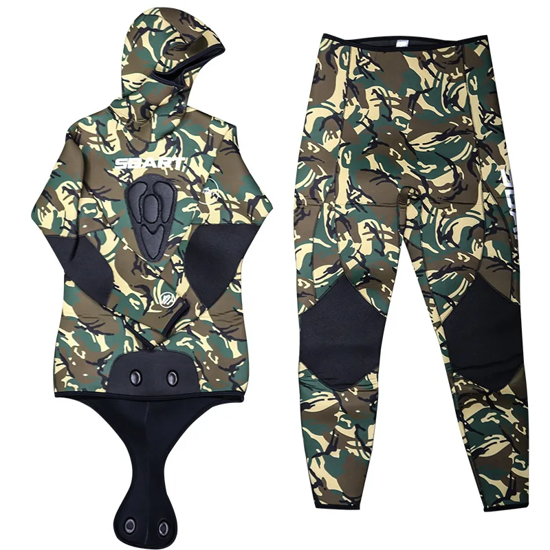 3MM Neoprene Camouflage Long Sleeve Hood UnderWater Hunting Wetsuit Men Scuba Keep Warm Waterproof Kayaking Surfing Diving Suit