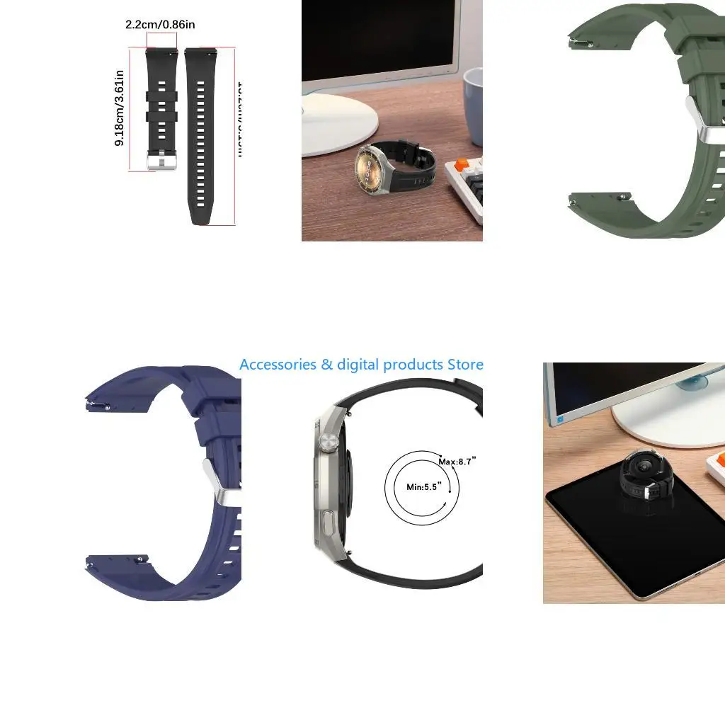 77JD Soft Silicone Replacement Straps For 46mm Smartwatches Adjustable Sport Band Lig