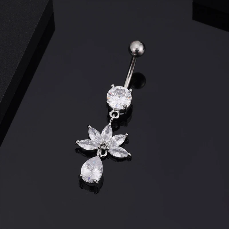 1Pc Sparkling Zirconia Inverted Drop Pendant Bow Belly Button Nail Stainless Steel Sexy Navel Ring Piercing Jewelry image 5