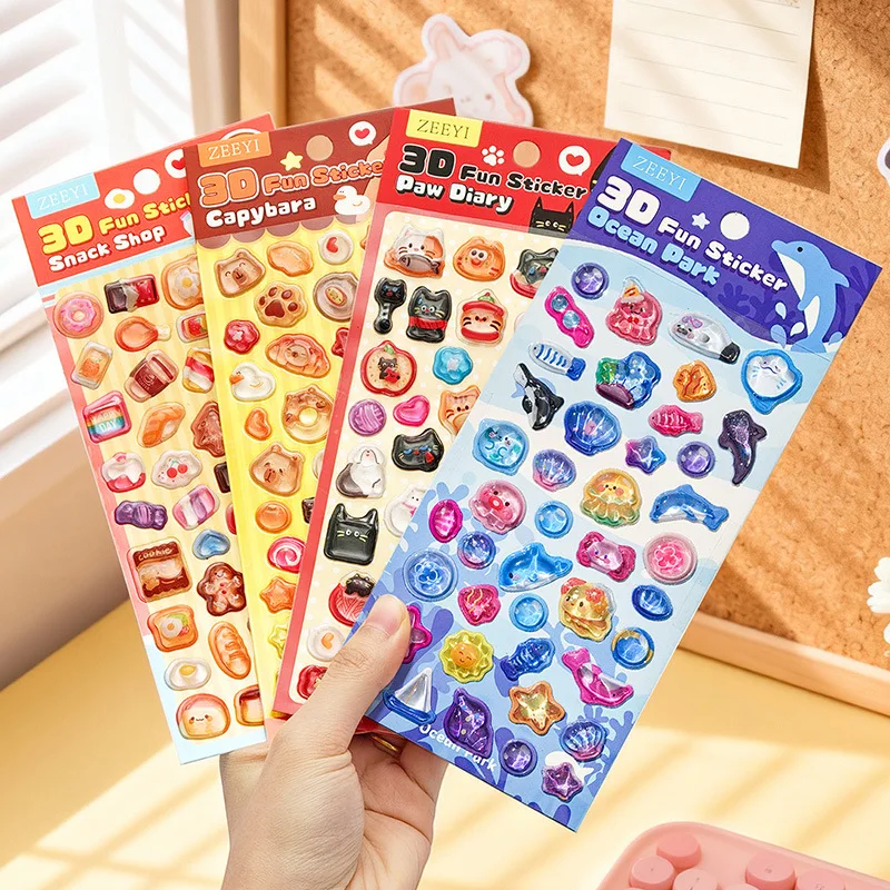 4PCS Cute 3D Embossed Animal Stickers Crystal Diamond Craft Guca & Journal Phone Case Decor Fun Creative Material