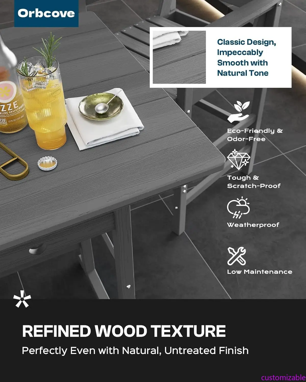 Juego de mesa y sillas para exteriores personalizables de 5 piezas con altura de barra, con diseño recortado en forma de corazón, para terraza, porche, piscina (gris)